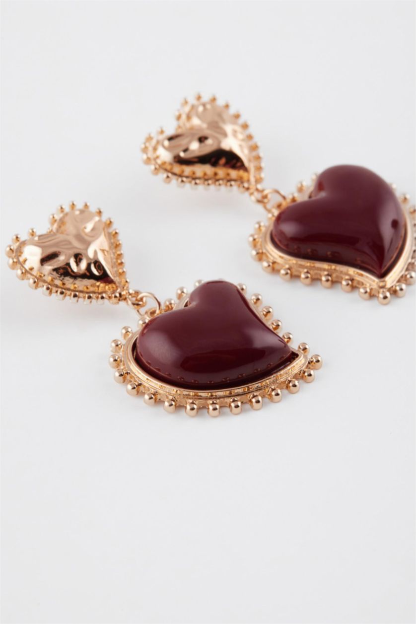 FEMME Bordeaux Boucles d’oreilles dorées en forme de cœur pour femme
