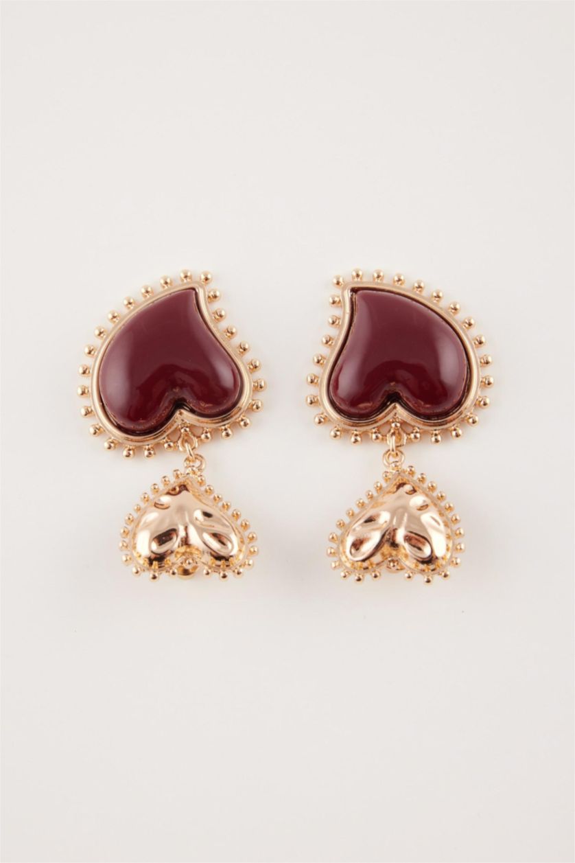 FEMME Bordeaux Boucles d’oreilles dorées en forme de cœur pour femme
