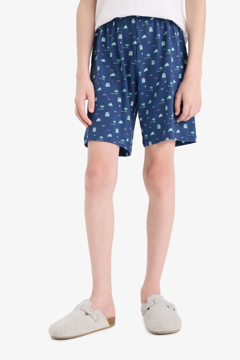 Erkek Çocuk - Genç Erkek Beyaz %100 Pamuklu Desenli Beli Lastikli Pijama Takımı Erkek Çocuk