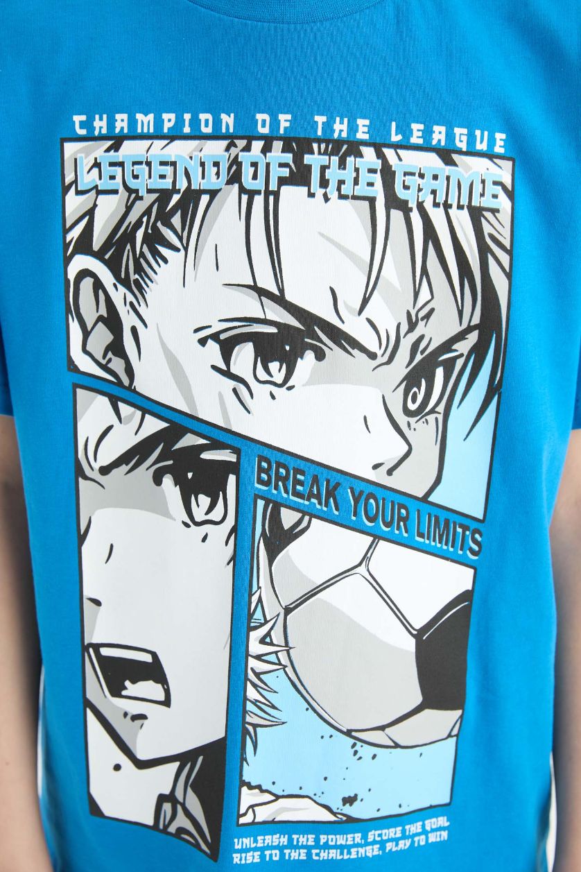 أولادي أزرق فاقع طقم بيجاما اولادي أزرق شورت وتيشيرت قصة عادية - قطعتين