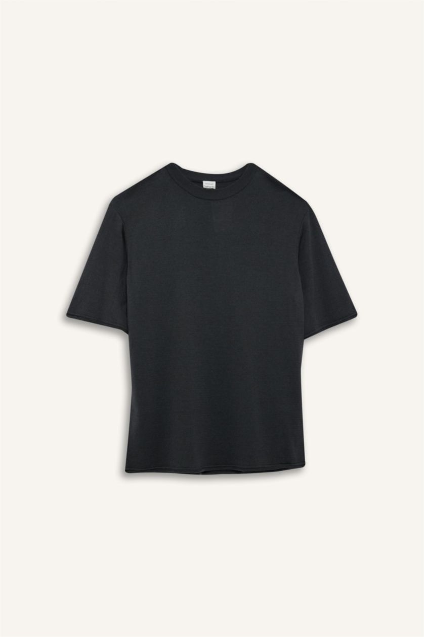 HOMME Anthracite T-shirt oversize en tricot à col rond et manches courtes