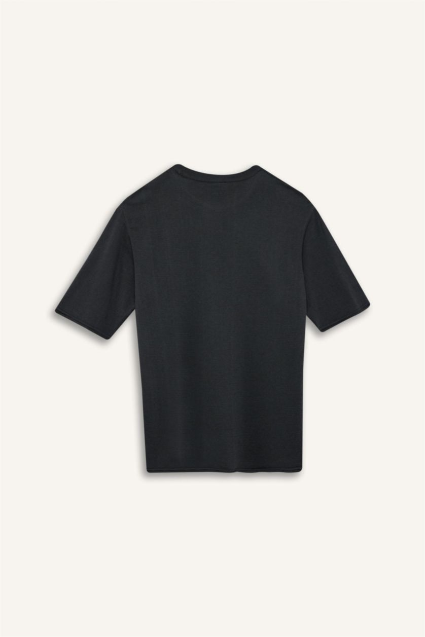 HOMME Anthracite T-shirt oversize en tricot à col rond et manches courtes