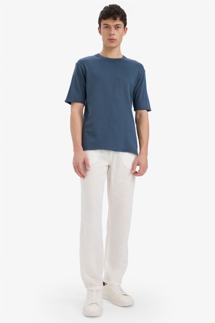 HOMME Indigo Clair T-shirt oversize en tricot à manches courtes et col rond