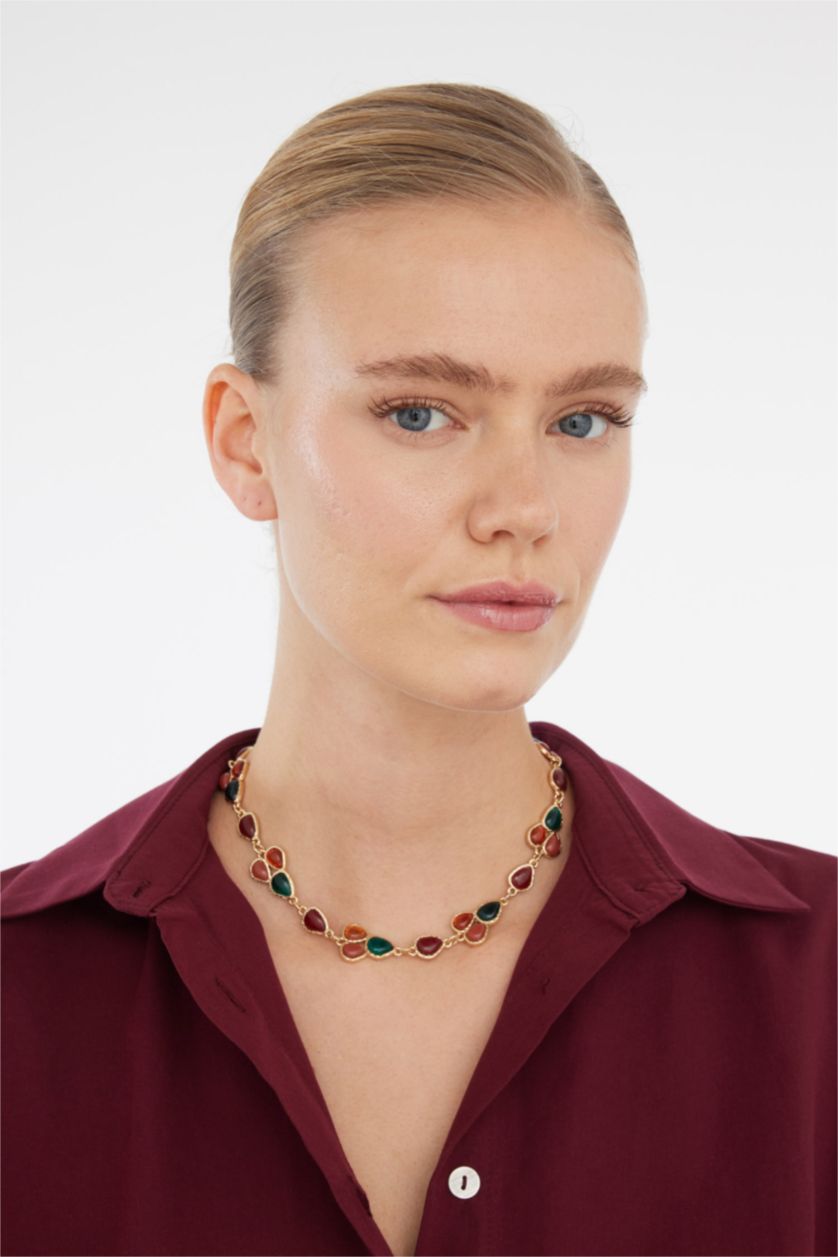 Kadın Karma Kadın Taşlı Gold Kolye