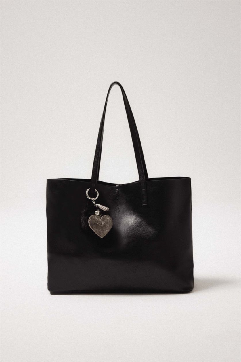 WOMAN Pink Woman Black Heart Detailed Charm Keychain