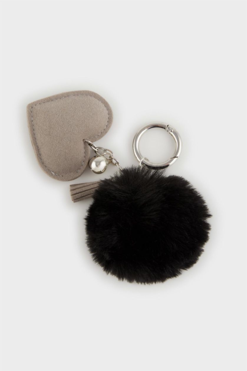 WOMAN Pink Woman Black Heart Detailed Charm Keychain