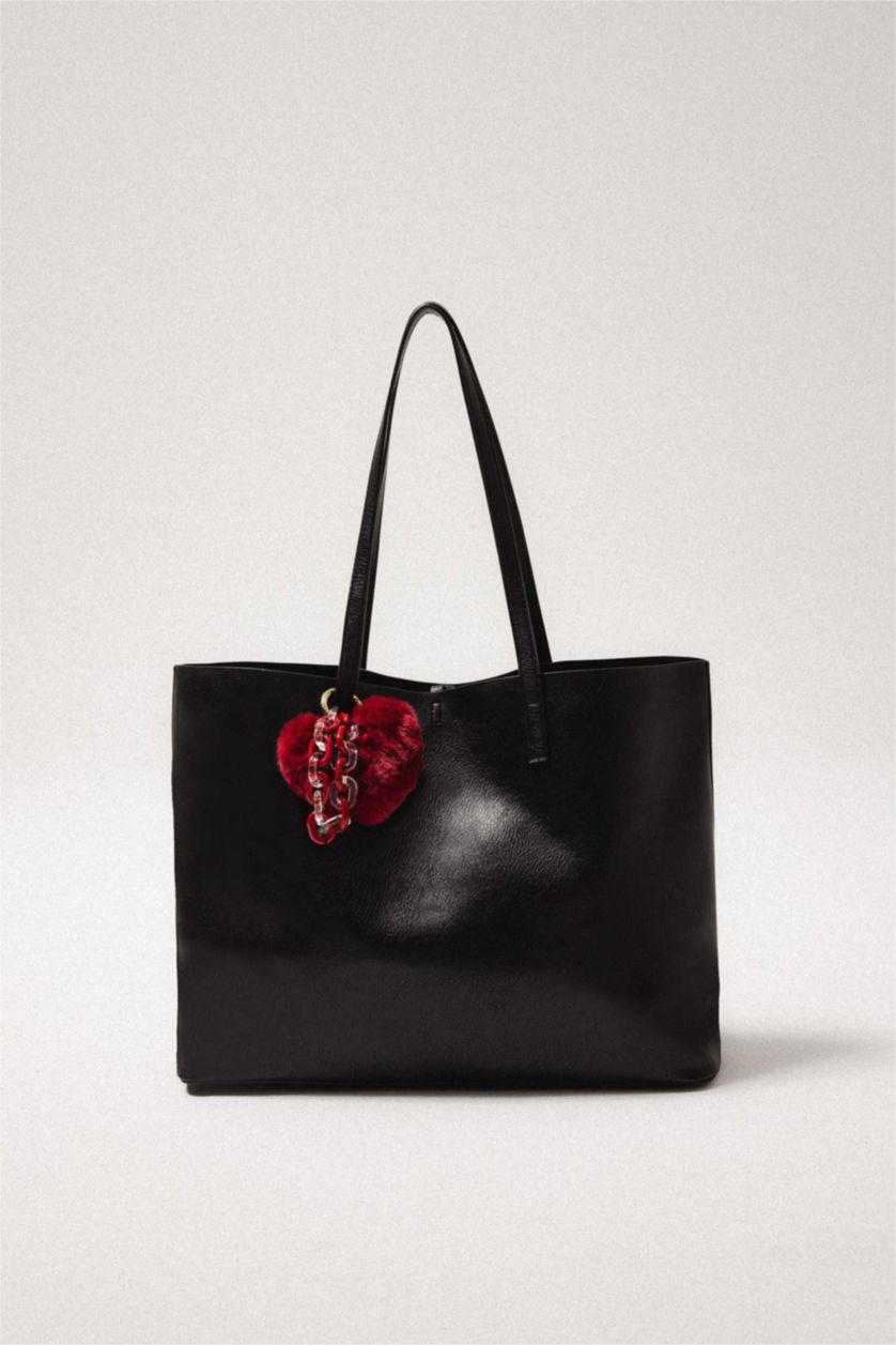 Kadın Lila Büyük Kadın Kırmızı Ponpon Kalp Detaylı Charm Anahtarlık