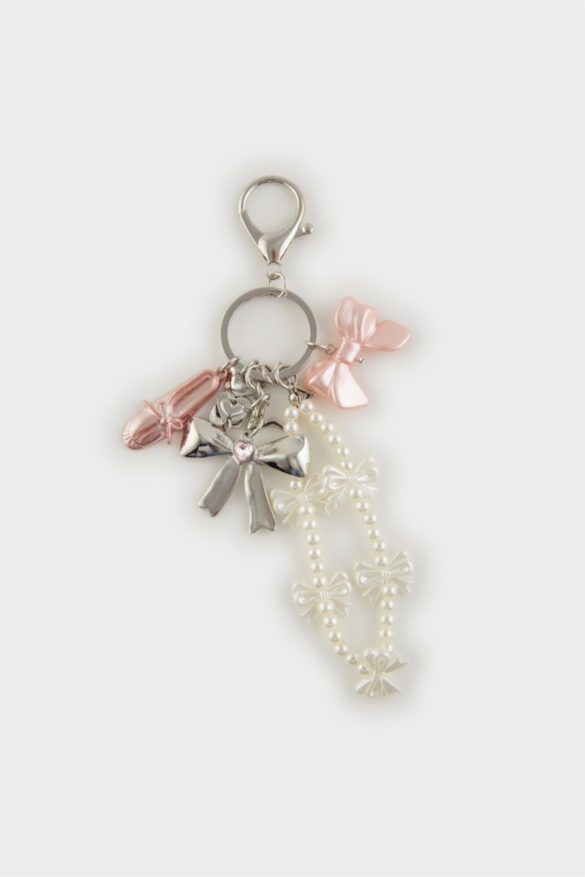 WOMAN MIXED Woman Bow Detailed Pompom Charm Keychain