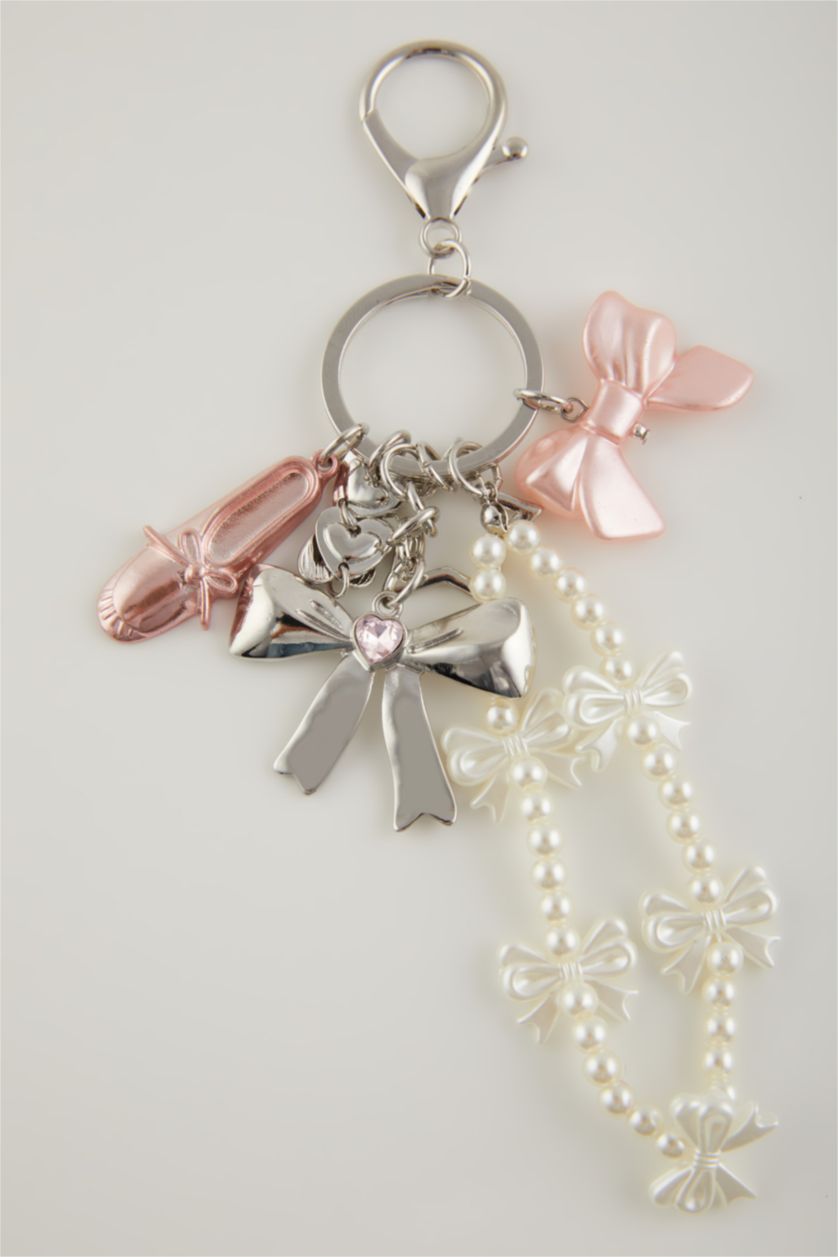 WOMAN MIXED Woman Bow Detailed Pompom Charm Keychain