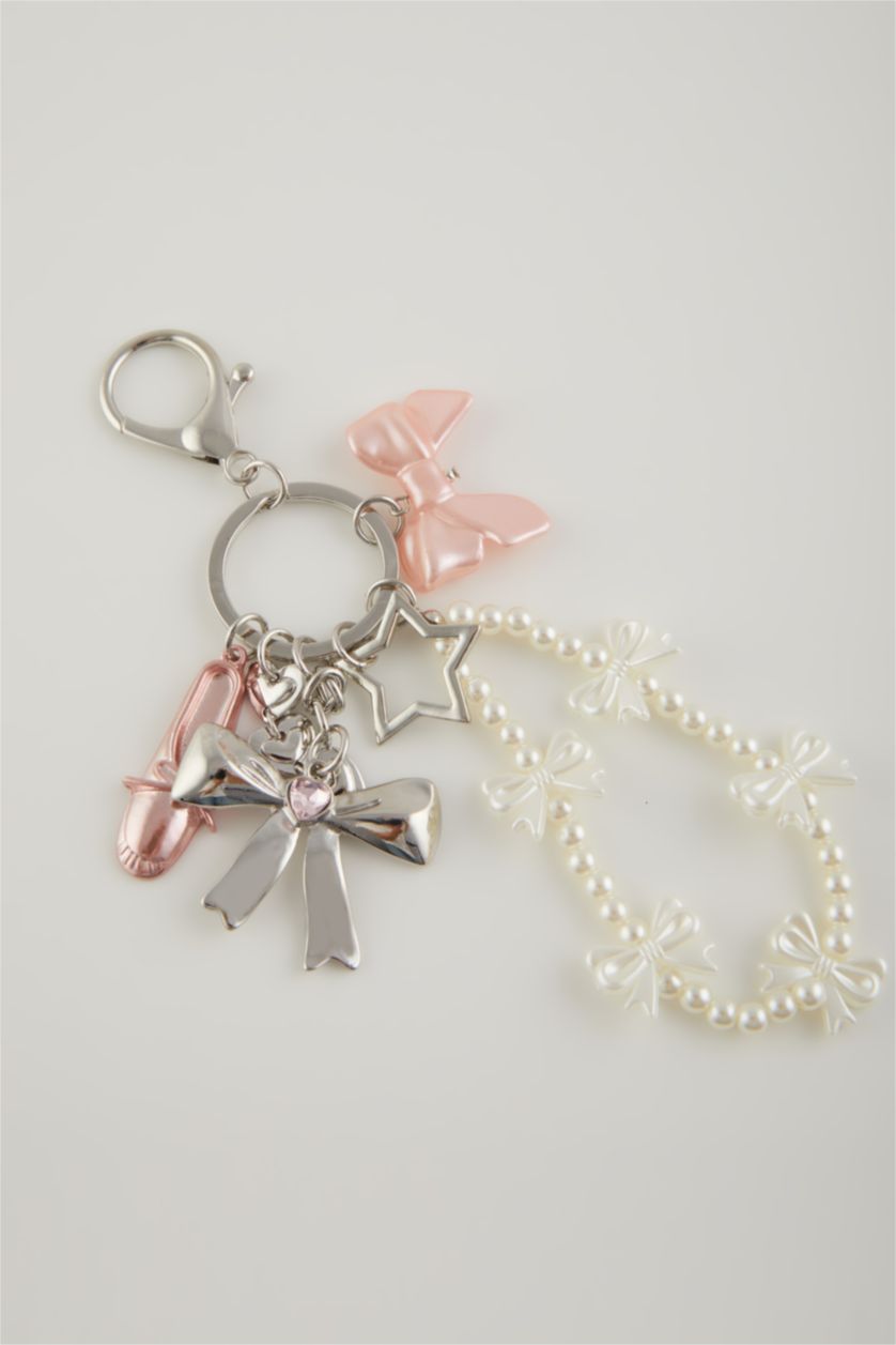 WOMAN MIXED Woman Bow Detailed Pompom Charm Keychain