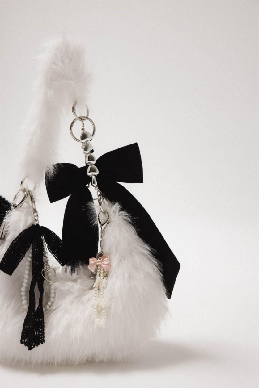 WOMAN MIXED Woman Bow Detailed Pompom Charm Keychain