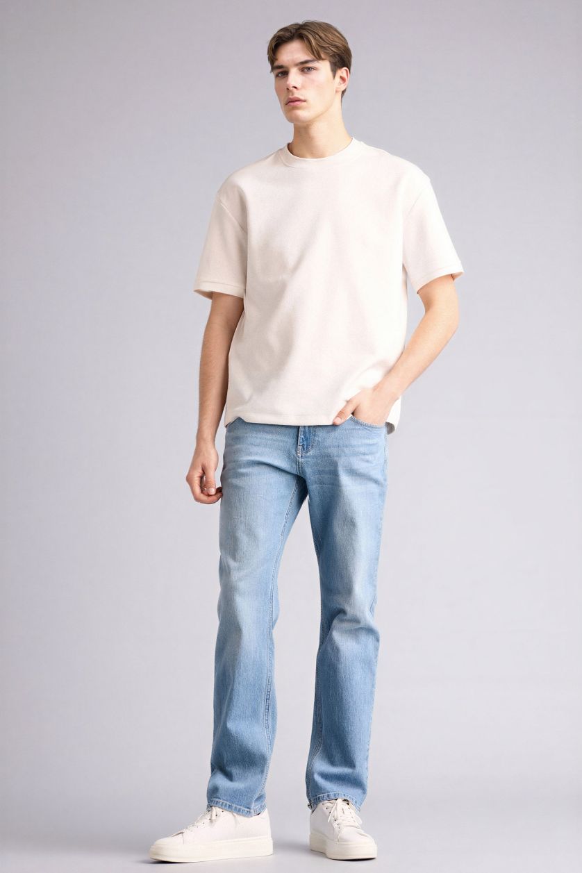 Erkek Açık Mavi Sergio Regular Fıt Normal Bel Boru Paça Düz Paça Jean Pantolon