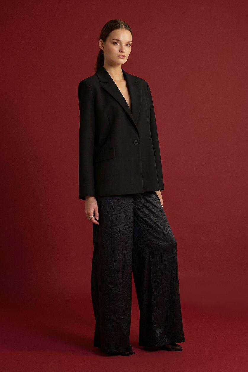 WOMAN Black Wide Leg High Waist Long Length Knit Trousers