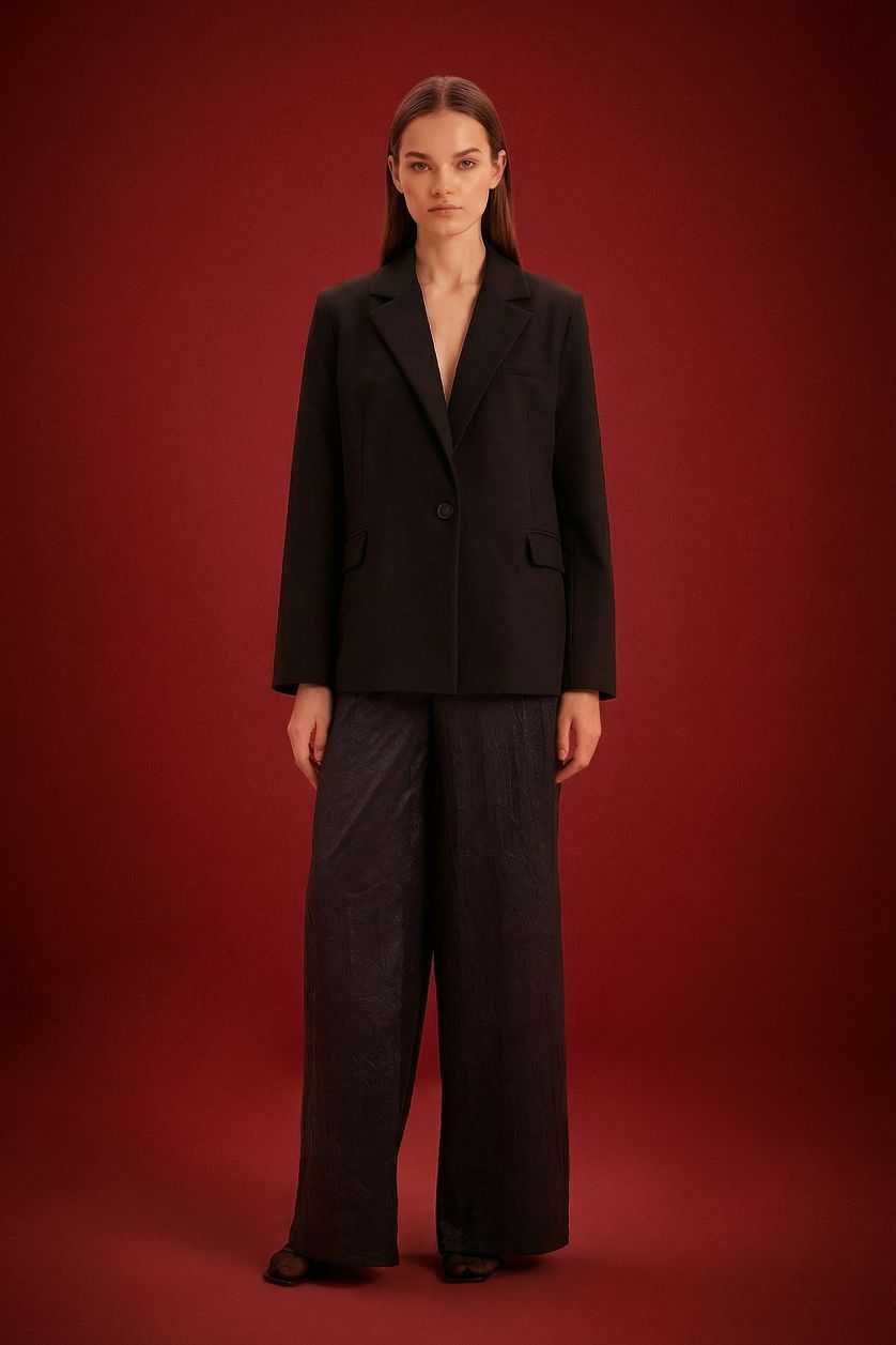 WOMAN Black Wide Leg High Waist Long Length Knit Trousers