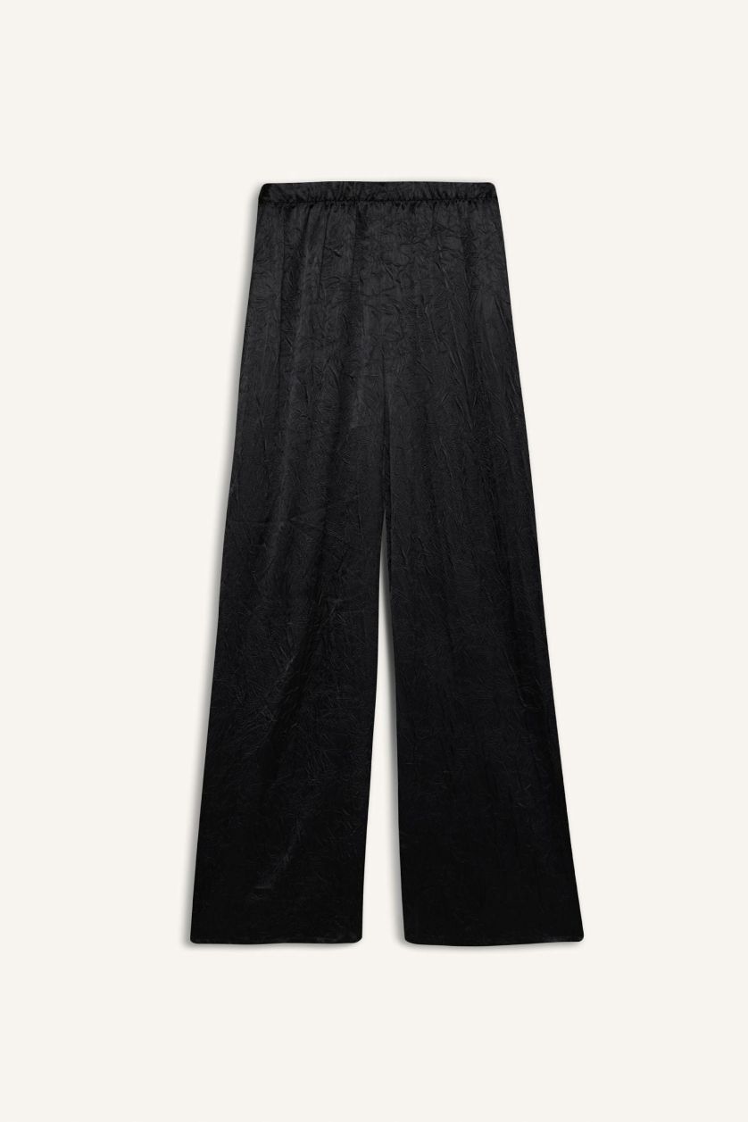 WOMAN Black Wide Leg High Waist Long Length Knit Trousers