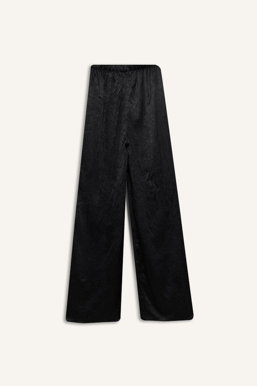 WOMAN Black Wide Leg High Waist Long Length Knit Trousers