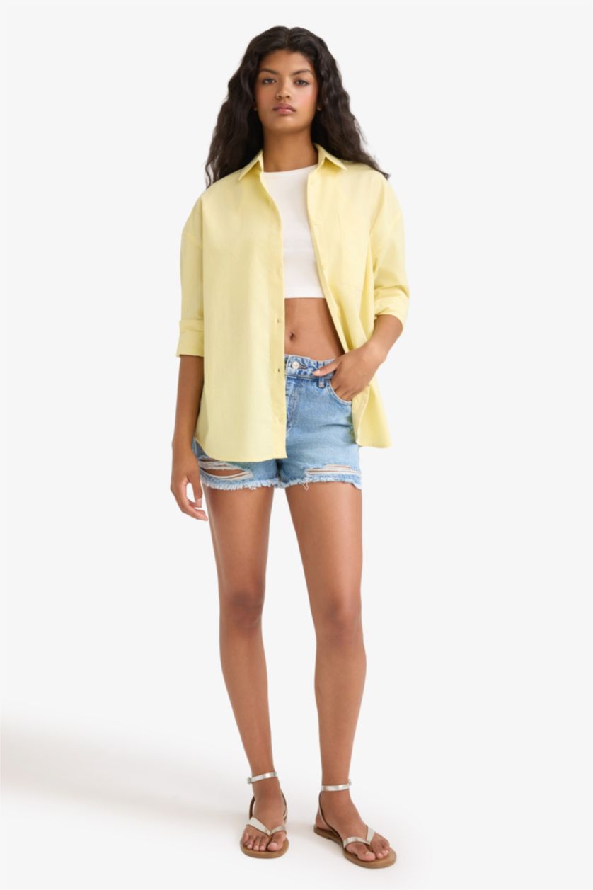 WOMAN Light Yellow Oversize Fit Poplin Long Sleeve Shirt