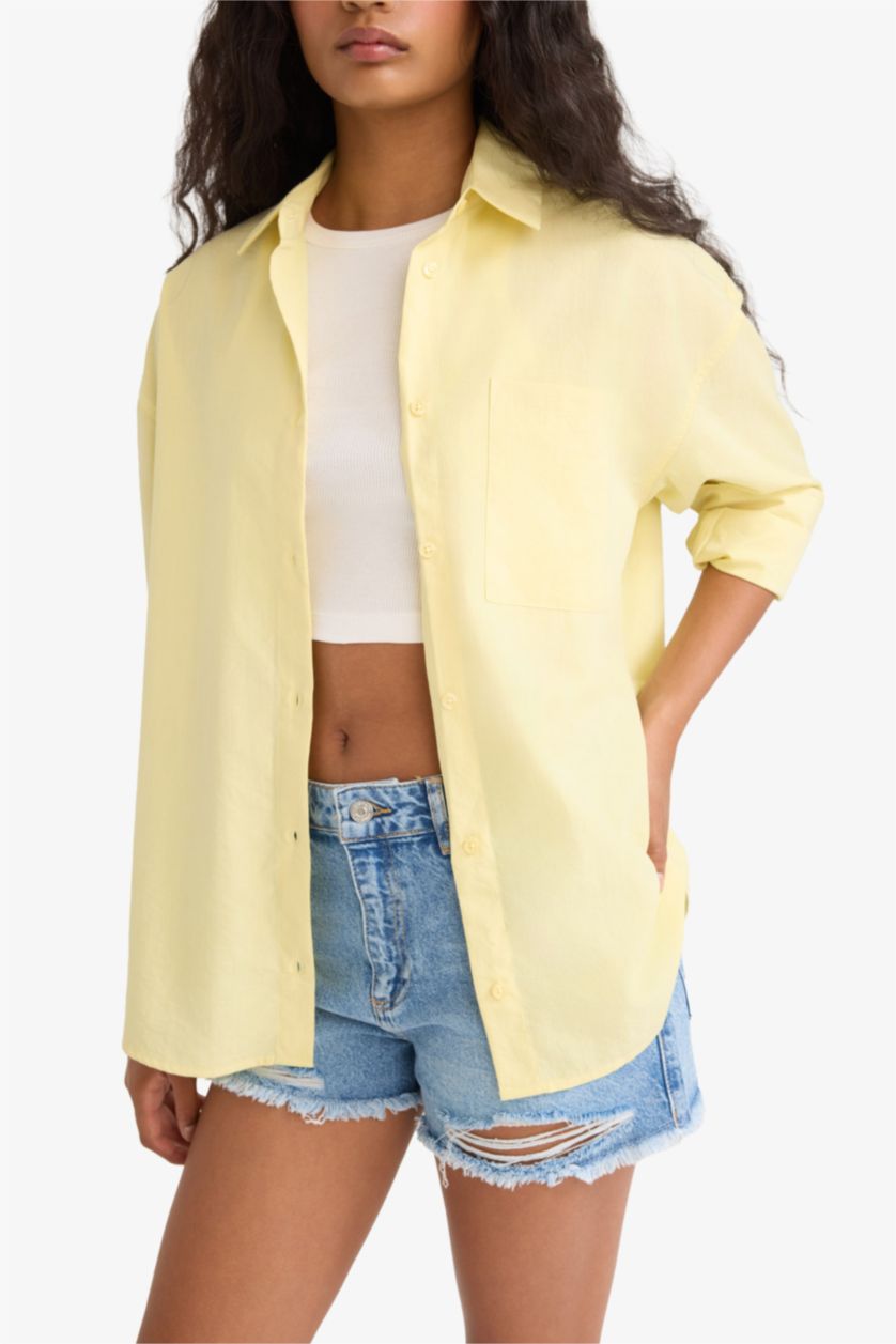 WOMAN Light Yellow Oversize Fit Poplin Long Sleeve Shirt