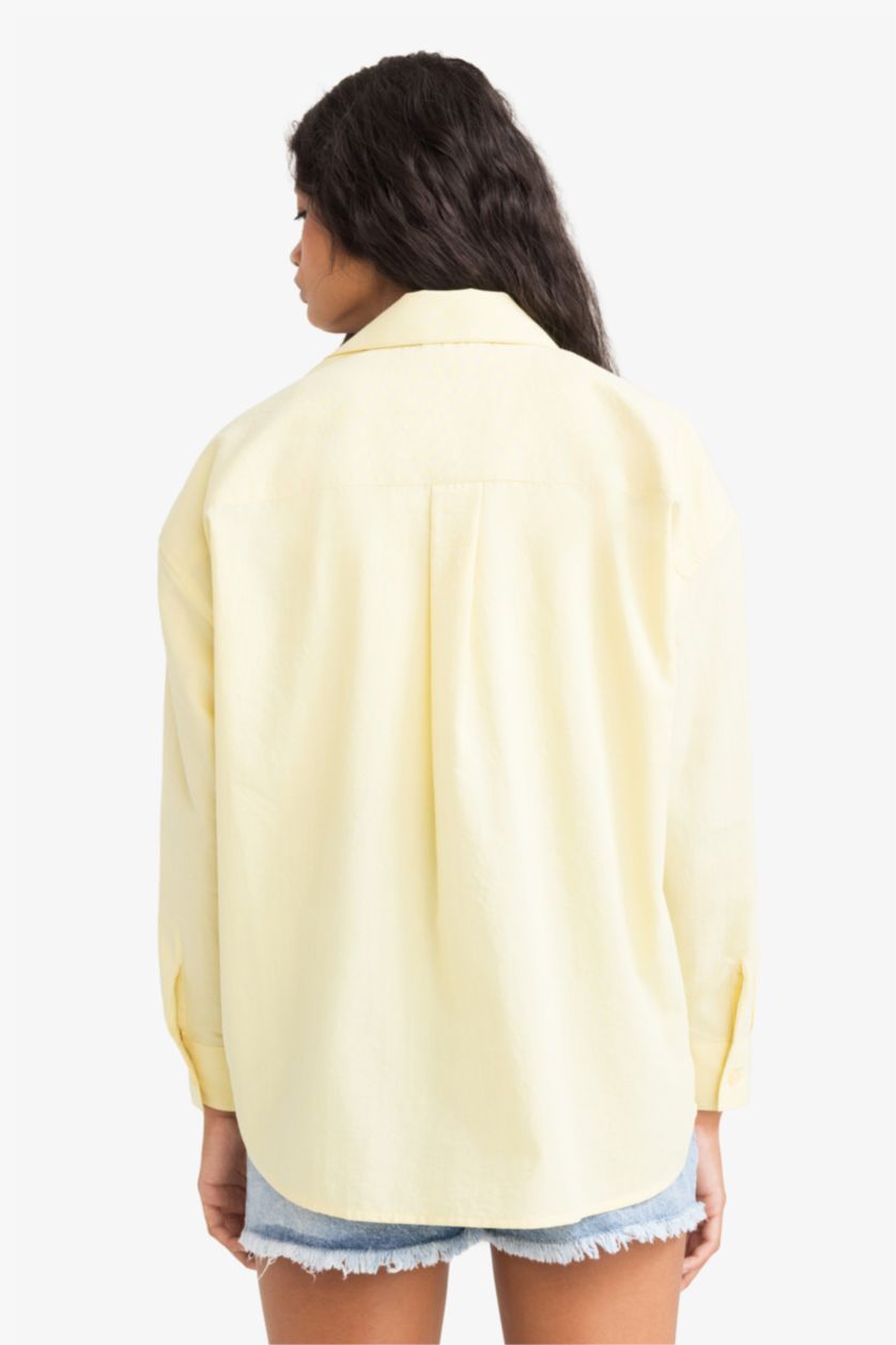 WOMAN Light Yellow Oversize Fit Poplin Long Sleeve Shirt