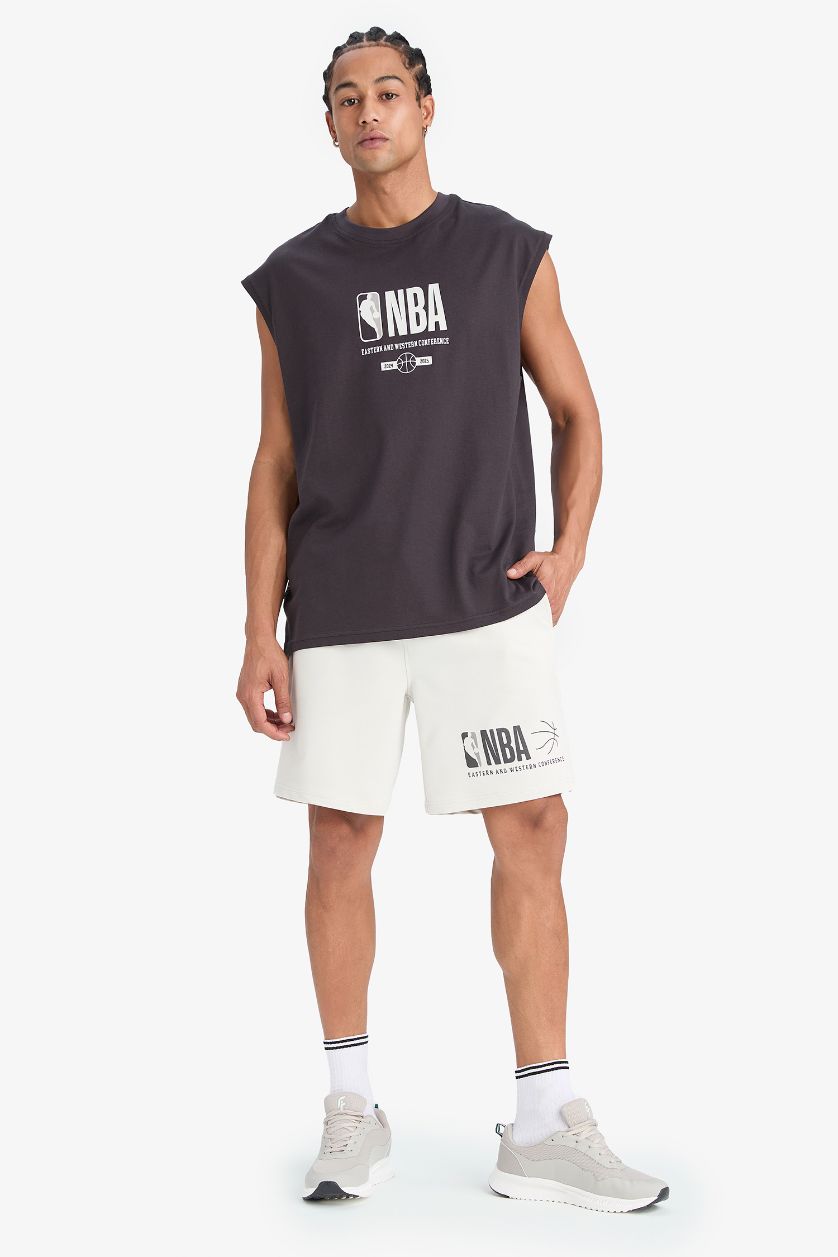 Erkek Antrasit NBA Wordmark Oversize Geniş Kalıp Bisiklet Yaka Atlet