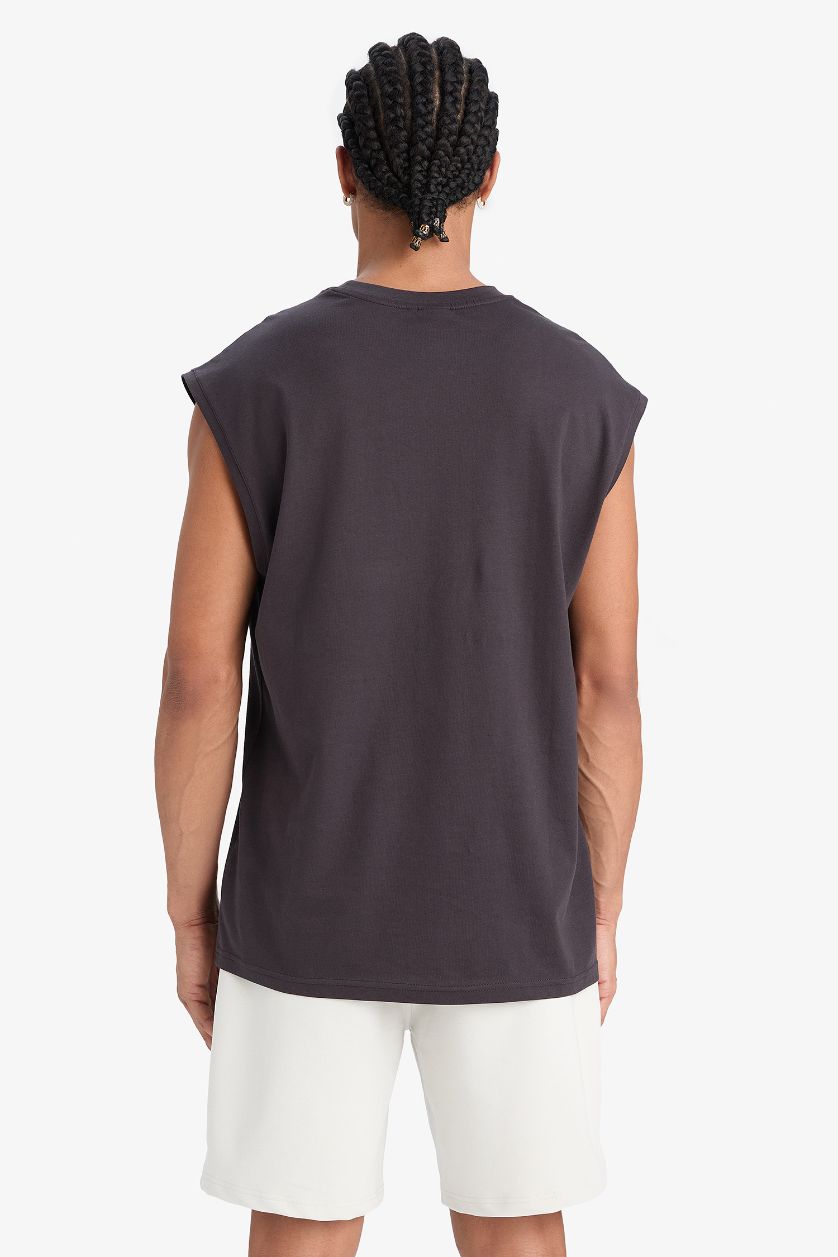 Erkek Antrasit NBA Wordmark Oversize Geniş Kalıp Bisiklet Yaka Atlet