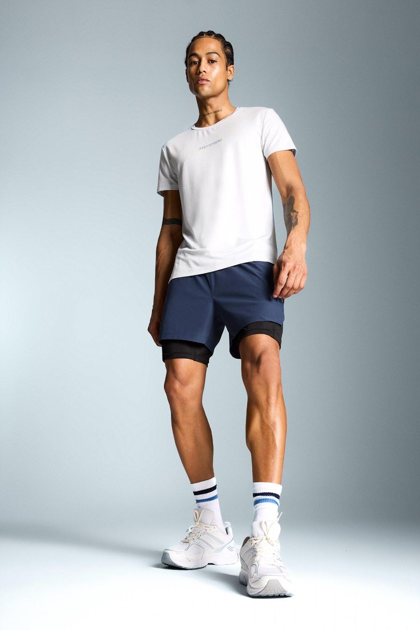 Erkek Lacivert Slim Fit Dar Kesim Sporcu Taytlı Şort