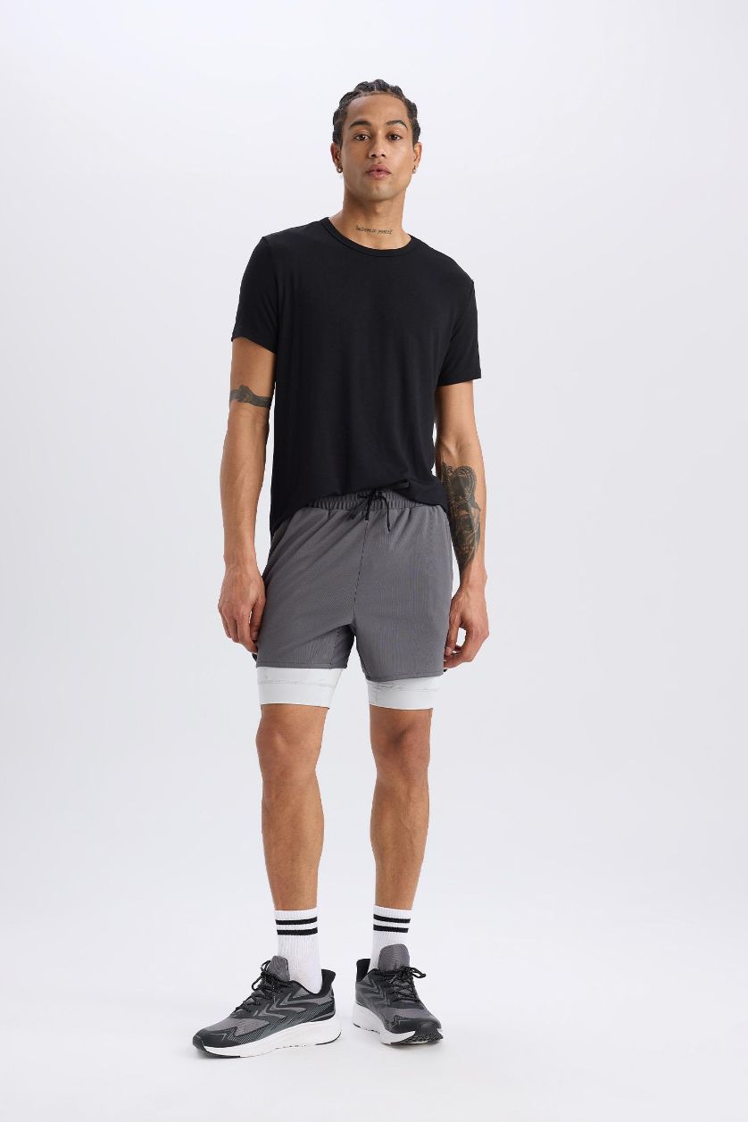 Erkek Antrasit Slim Fit Dar Kesim Sporcu Taytlı Şort