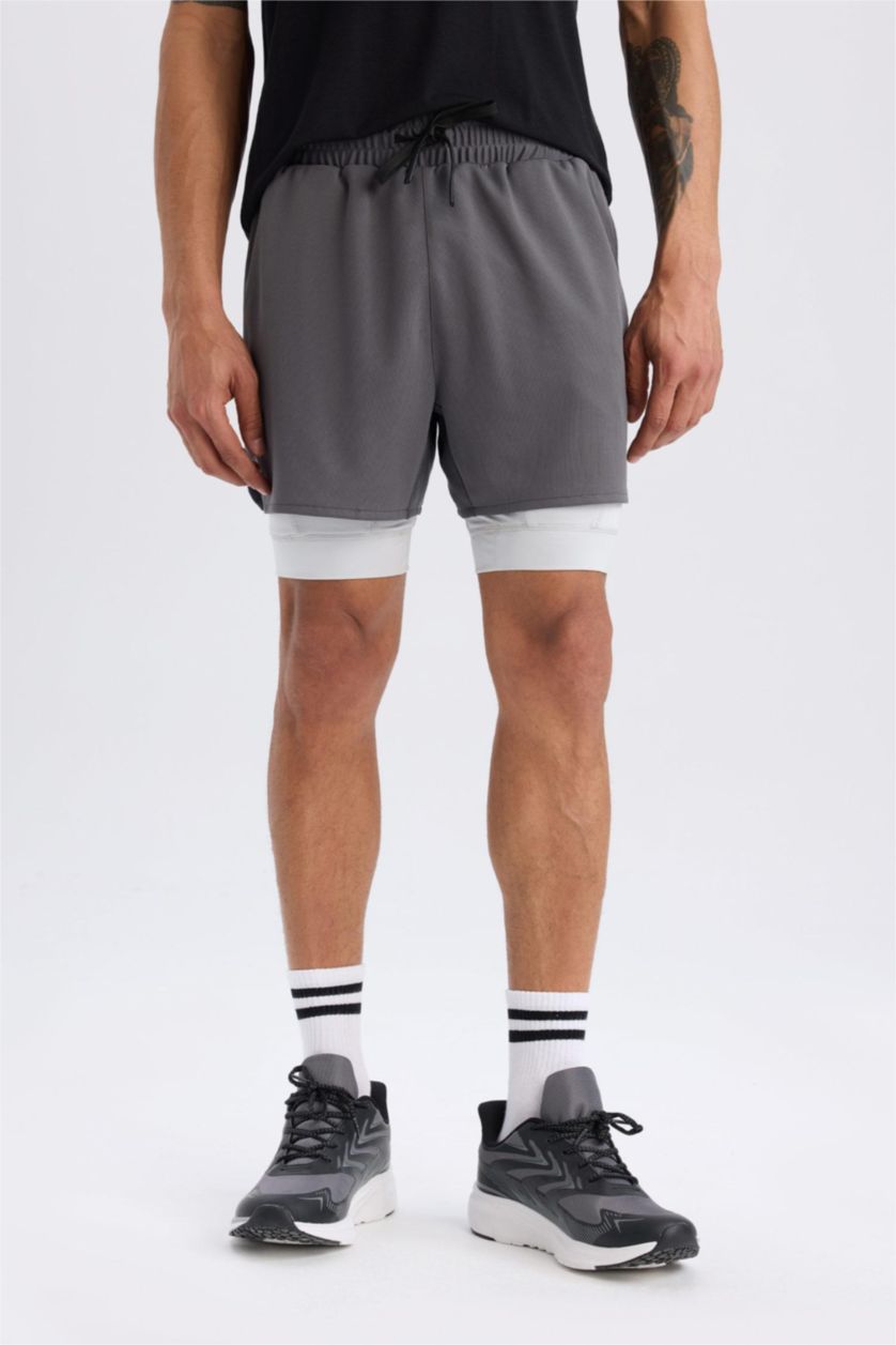 Erkek Antrasit Slim Fit Dar Kesim Sporcu Taytlı Şort