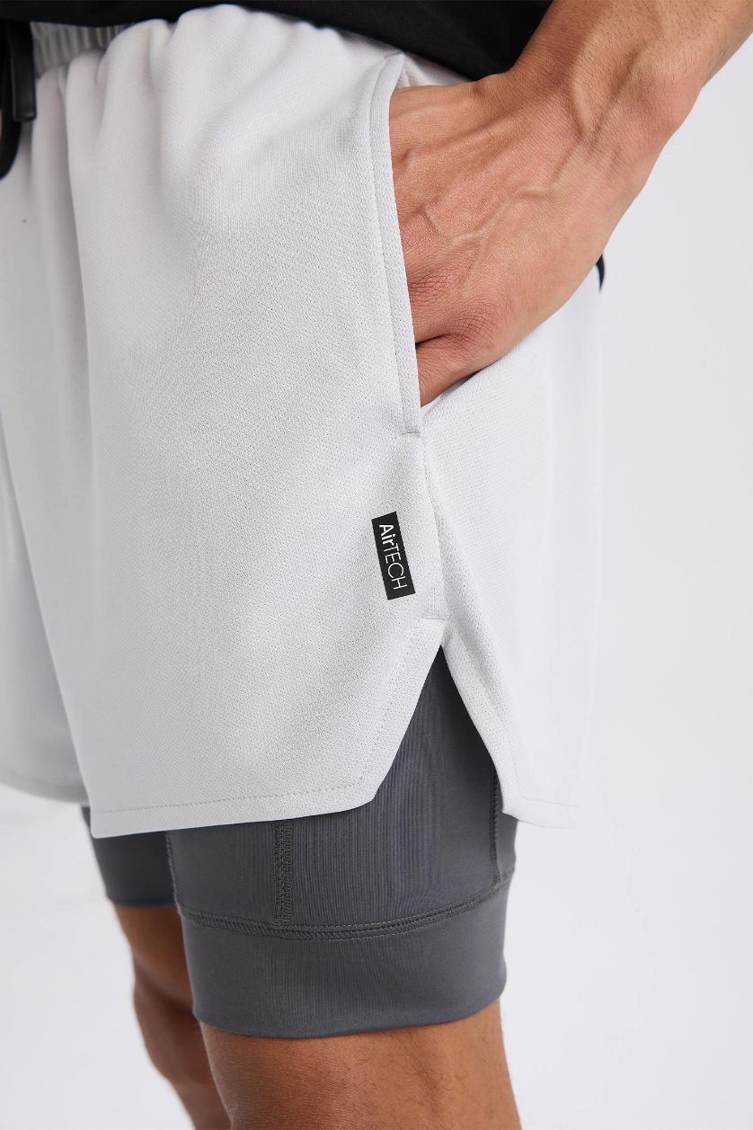 Man Light Grey DeFactoFit Slim Fit Sports Cotton Shorts