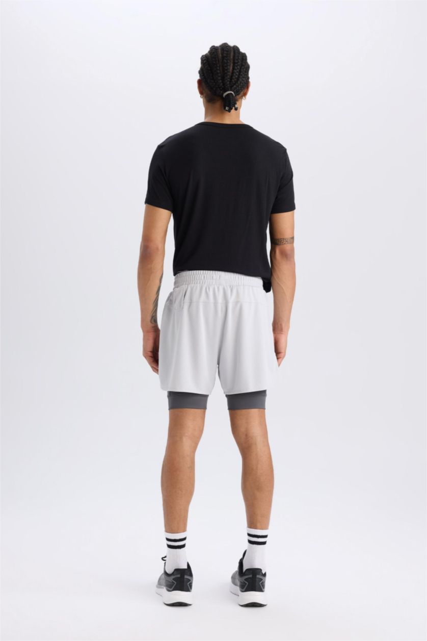 Man Light Grey DeFactoFit Slim Fit Sports Cotton Shorts