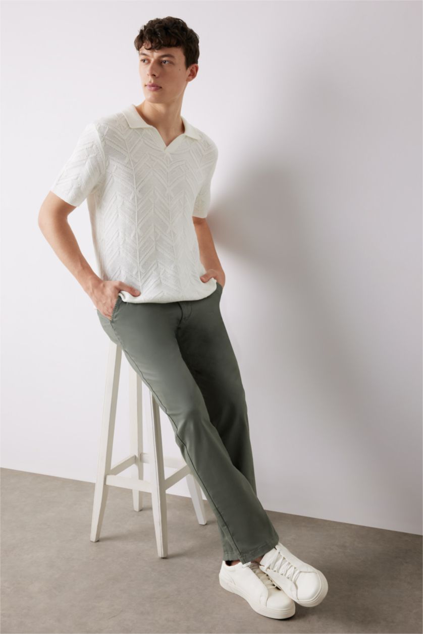 Ерлер экру дөңгелек жаға трикотаж Поло