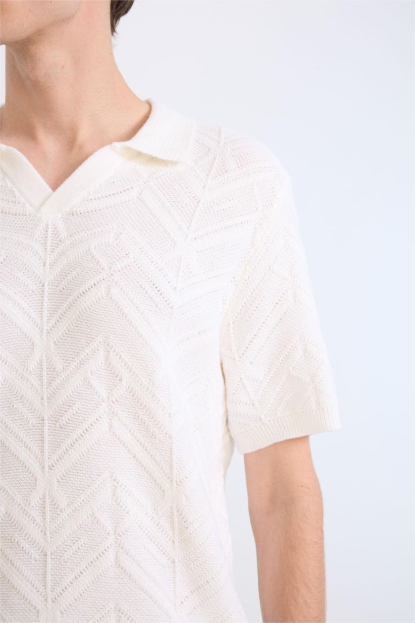 Ерлер экру дөңгелек жаға трикотаж Поло