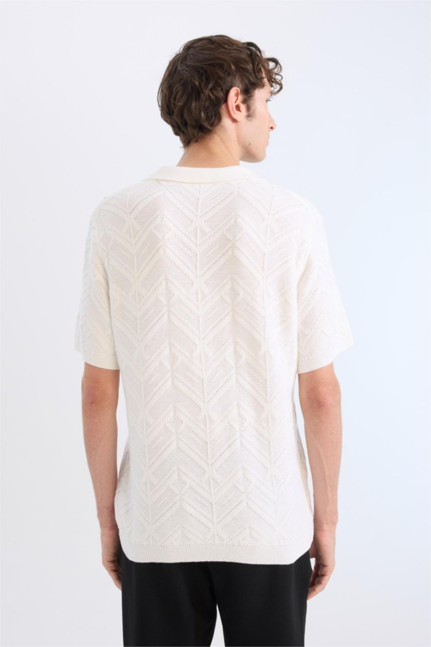 Ерлер экру дөңгелек жаға трикотаж Поло