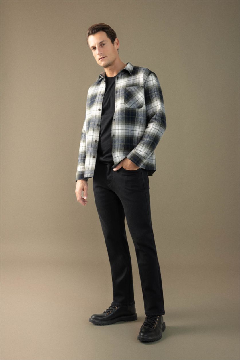 HOMME Marin Chemise à manches longues en flanelle à carreaux Col Polo Coupe régulière