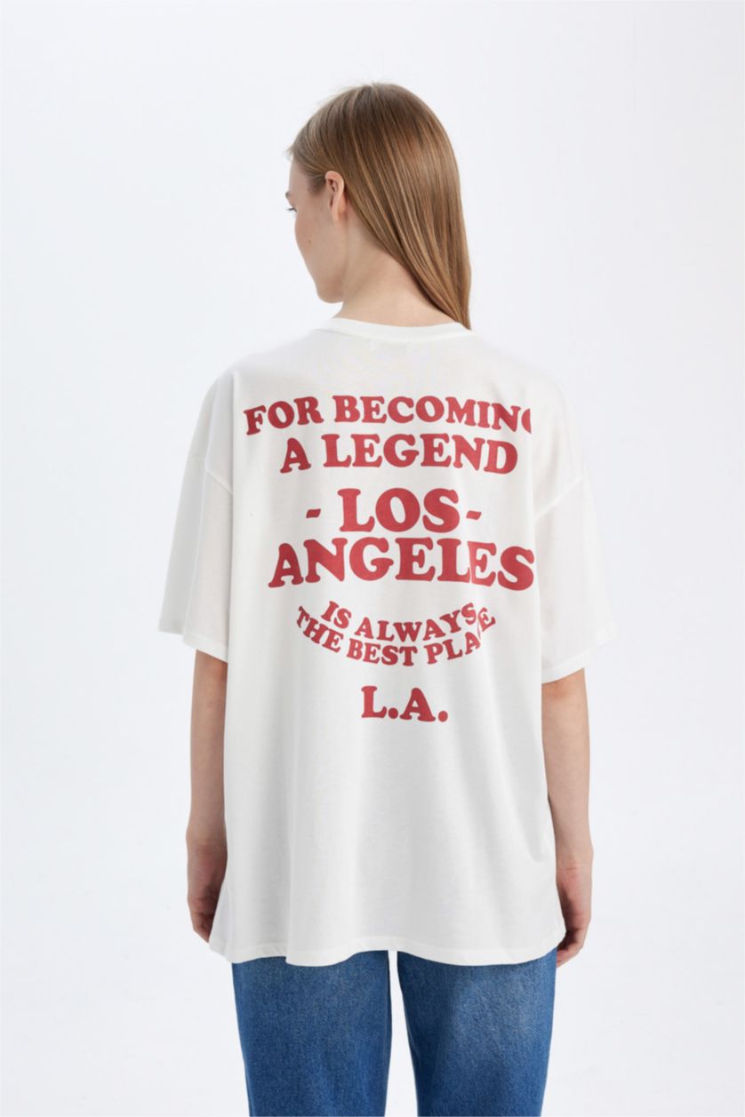 نساء اوف وايت تيشيرت نص كم واسع برقبة مستديرة