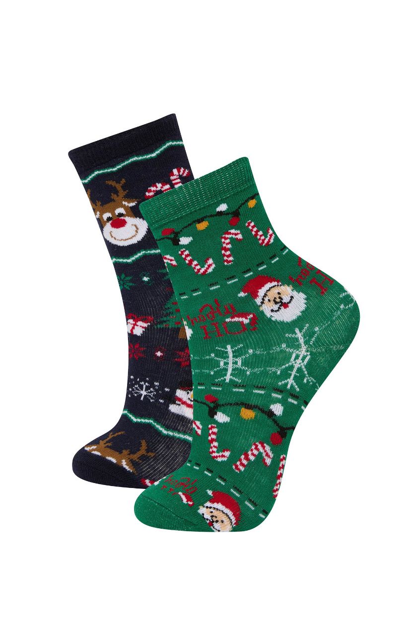 Erkek Çocuk - Genç Erkek Karma Kutulu Yılbaşı Temalı 2'li Pamuklu Uzun Çorap Erkek Çocuk