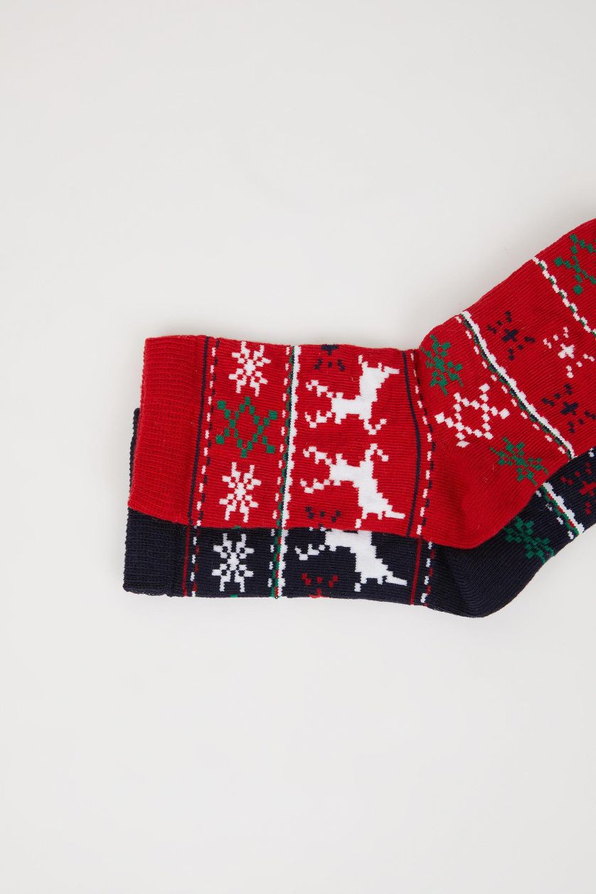 أولاد أسود جوارب طويلة قطن ولادي بطبعة كريسماس - قطعتين
