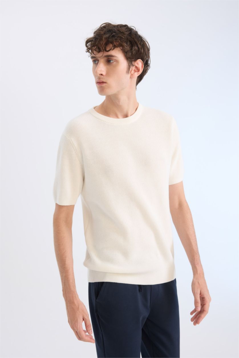 Man Ecru Standard Fit Knitwear T-Shirt
