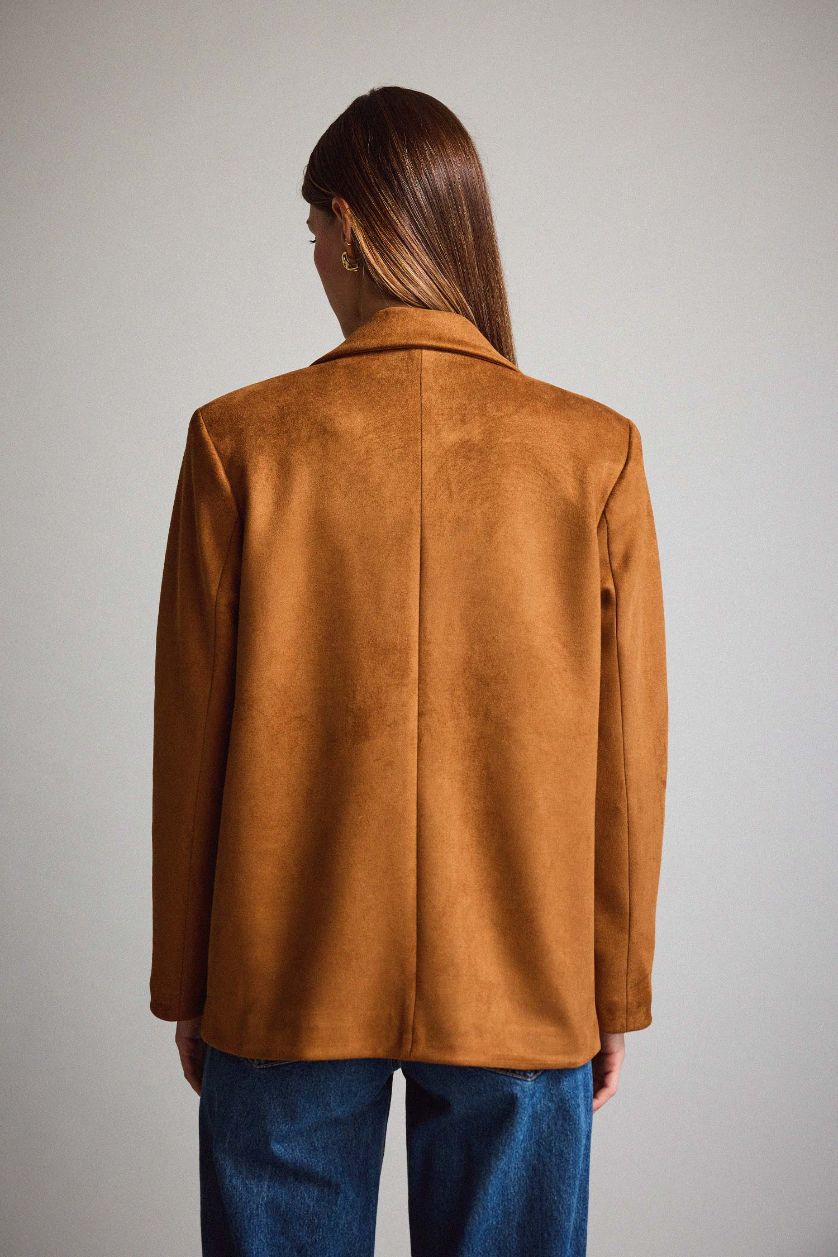Kadın Kahve Oversıze Ceket Yaka Süet Blazer Ceket