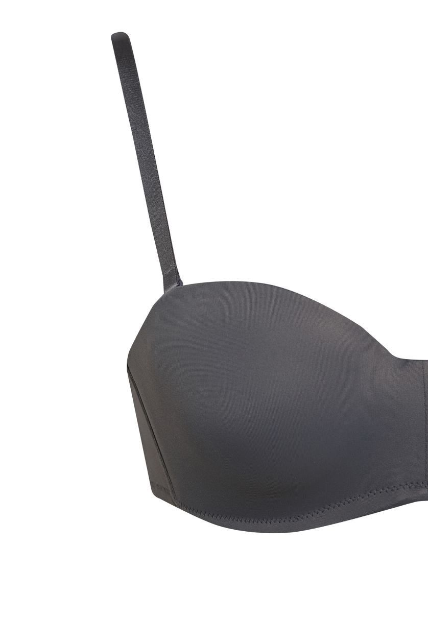 Kadın Koyu Gri Pedli Micro Straplez Sütyen	