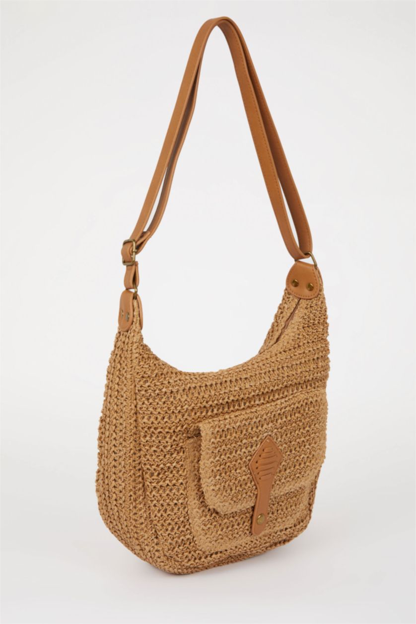 Kadın Koyu Kum Kadın Maksi Hasır Omuz Çantası