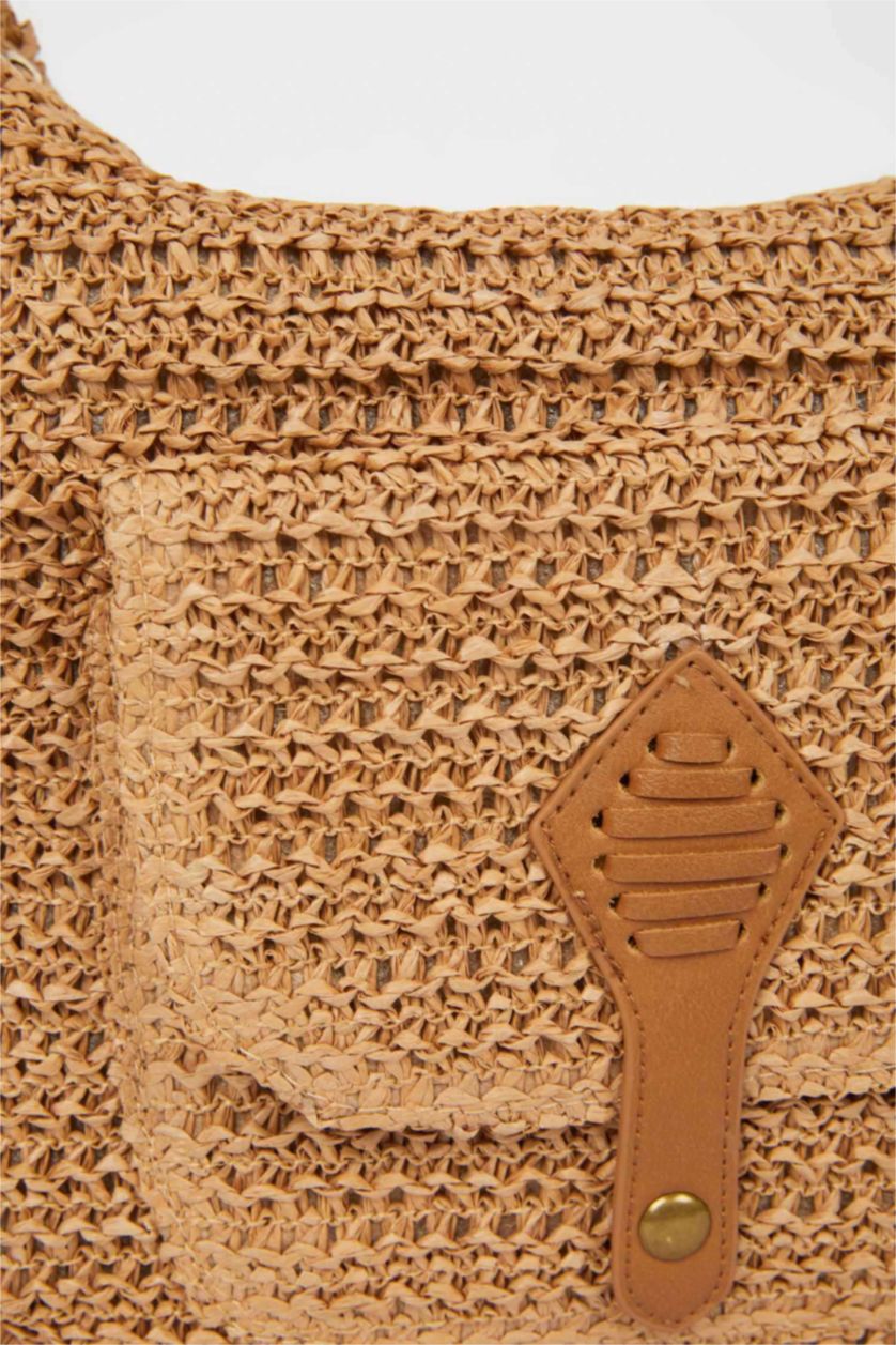 Kadın Koyu Kum Kadın Maksi Hasır Omuz Çantası