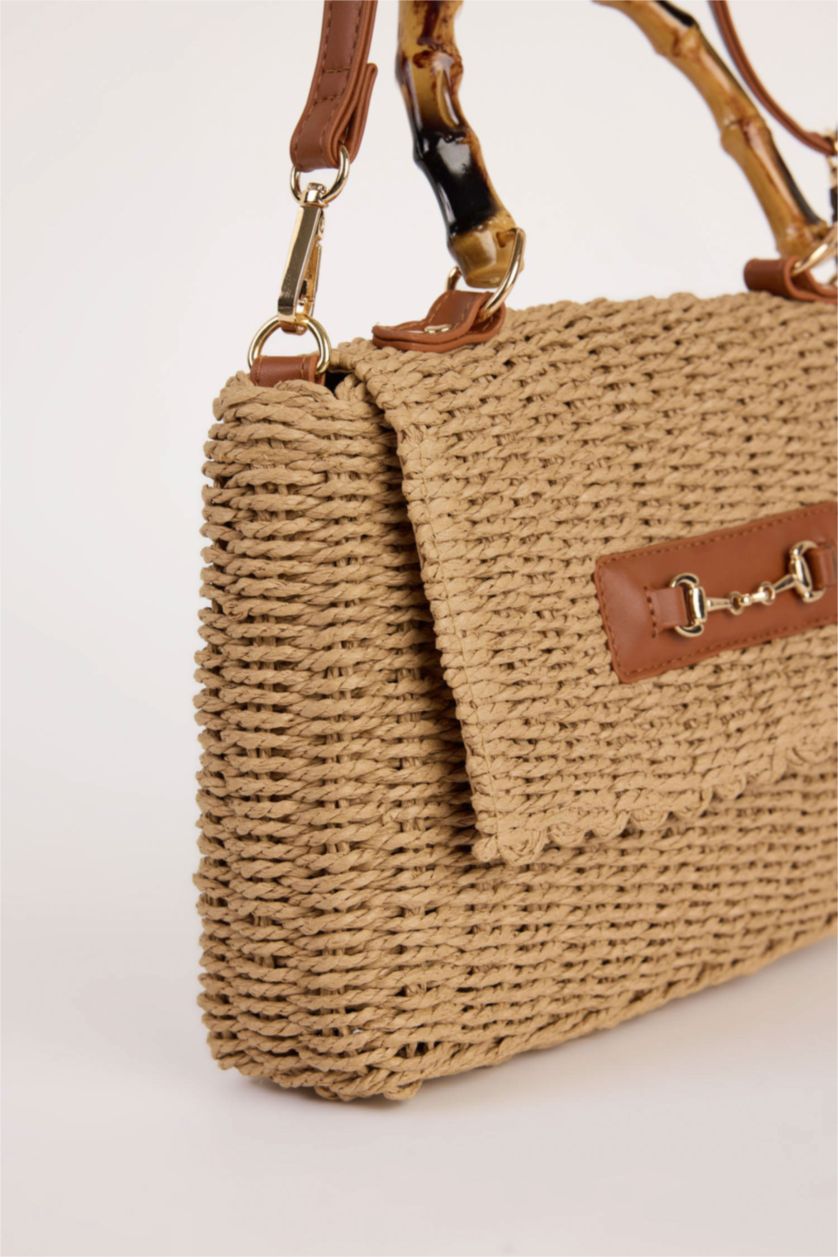 Woman Light Sand Woman Straw Shoulder Bag