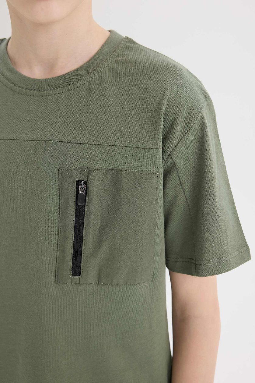 Erkek Çocuk - Genç Erkek Haki 2'li Takım Kısa Kollu Tişört Kargo Cepli Pantolon Erkek Çocuk