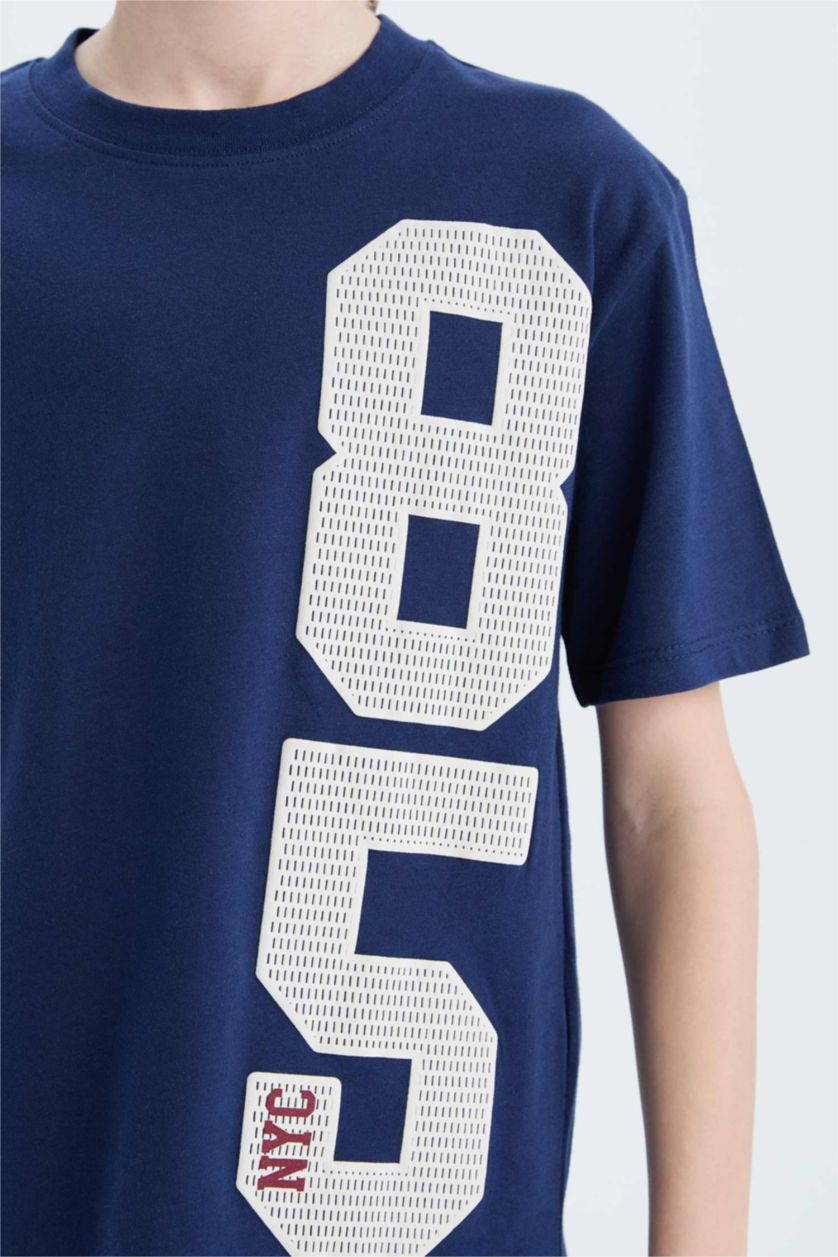 Erkek Çocuk - Genç Erkek Lacivert 2'li Takım Baskılı Kısa Kollu Tişört Beli Lastikli Eşofman Altı Erkek Çocuk