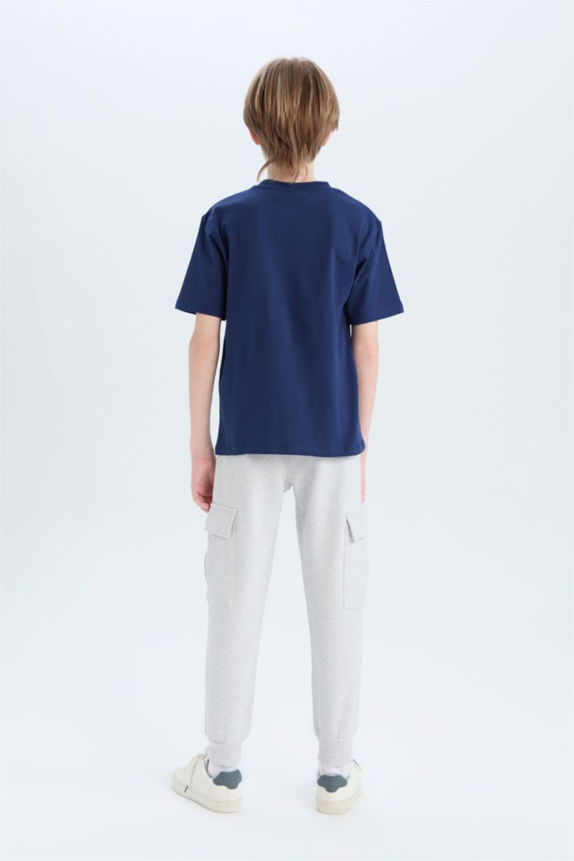 Erkek Çocuk - Genç Erkek Lacivert 2'li Takım Baskılı Kısa Kollu Tişört Beli Lastikli Eşofman Altı Erkek Çocuk
