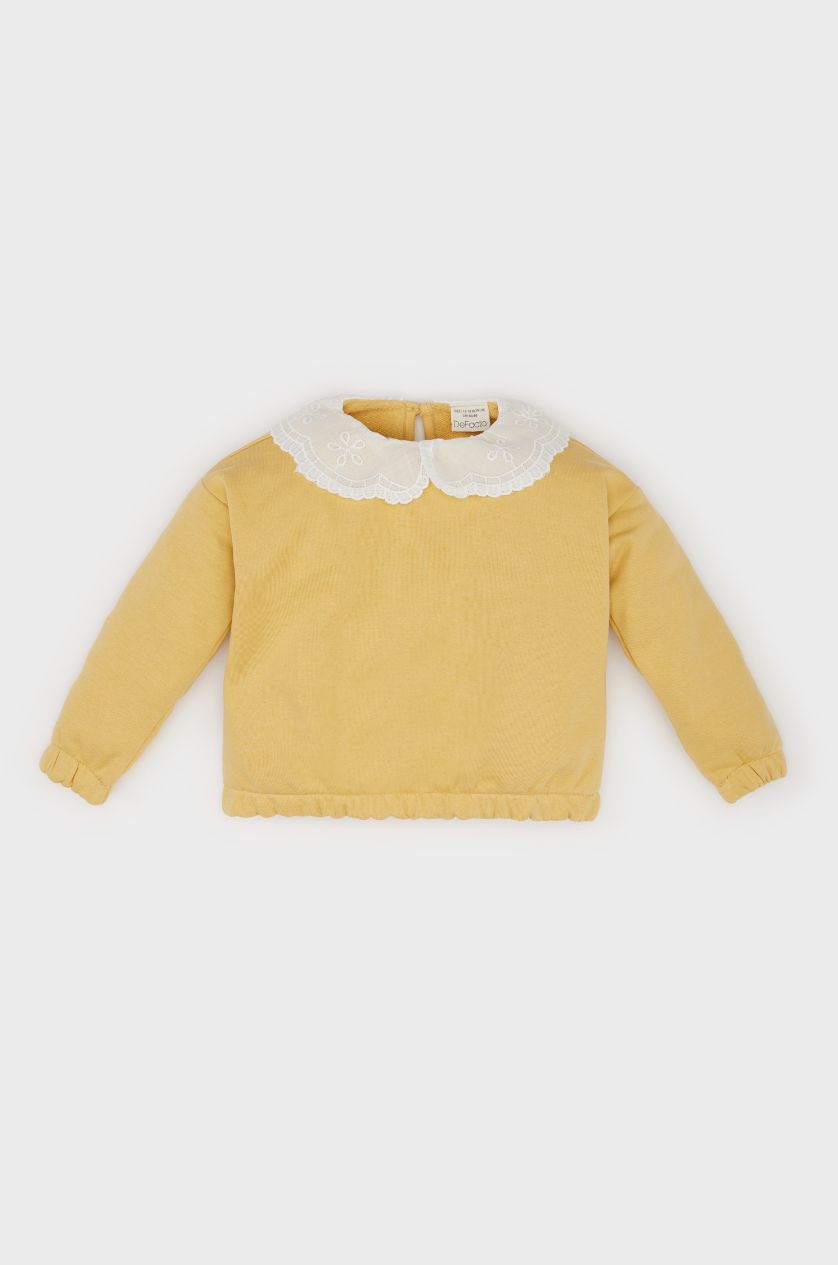 BABY GIRL Mustard Baby Girl Lace Collar Basic Sweatshirt