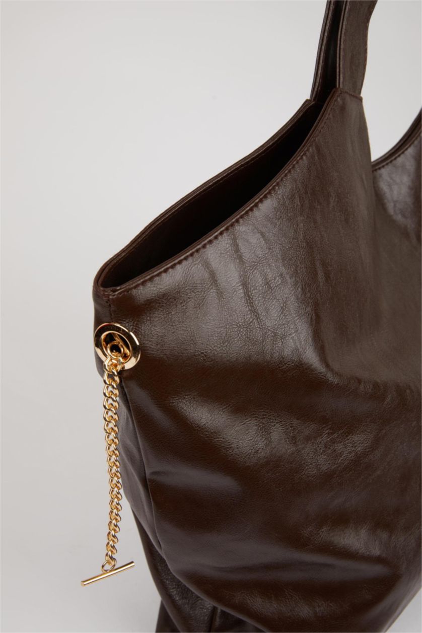 Kadın Koyu Kahve Kadın Maksi Suni Deri Omuz Çantası