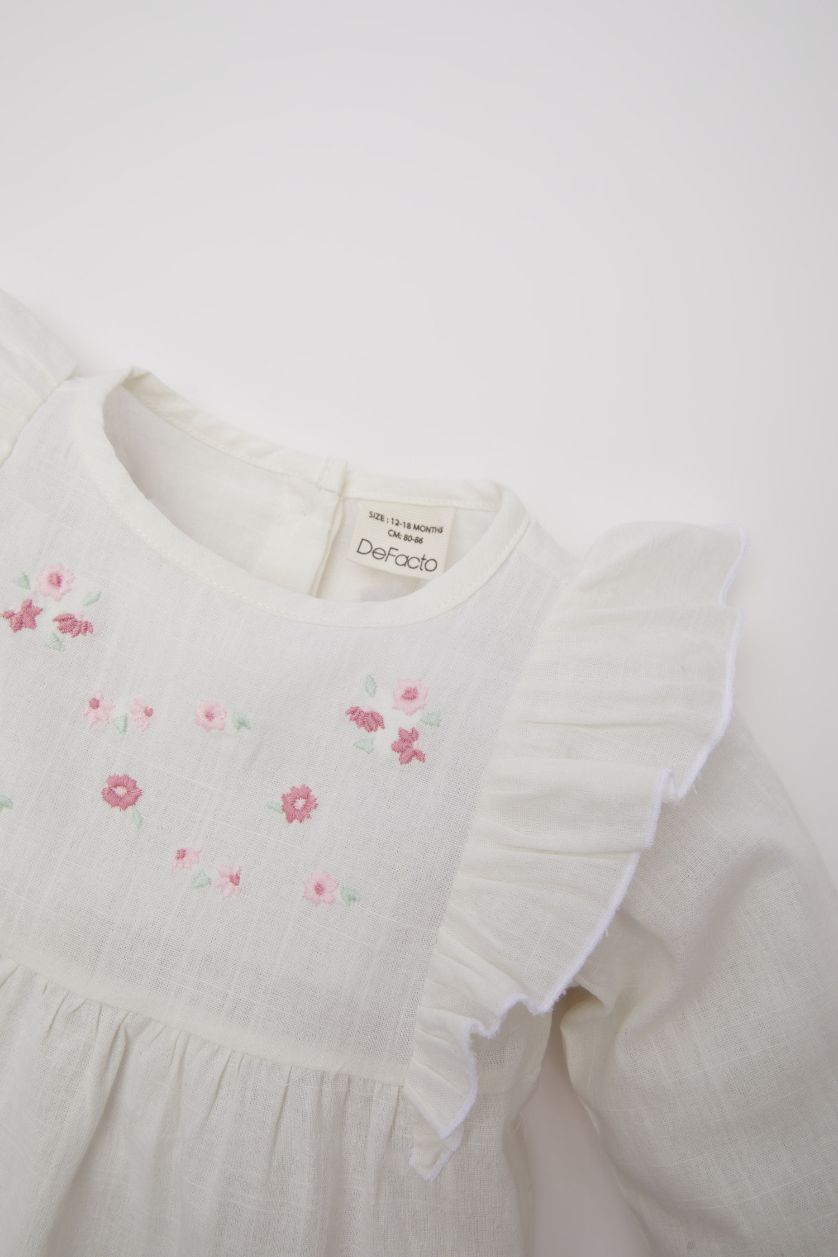 طفلة صغيرة اوف وايت قميص بيبي بناتي فلورال قصة عادية بياقة مستديرة