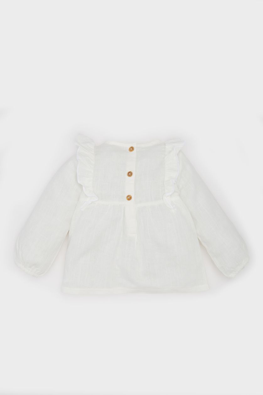 طفلة صغيرة اوف وايت قميص بيبي بناتي فلورال قصة عادية بياقة مستديرة